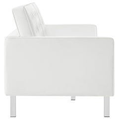 Loft Silver/White Tufted Vegan Leather Sofa - Ornate Home