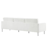Loft Silver/White Tufted Vegan Leather Sofa - Ornate Home
