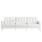 Loft Silver/White Tufted Vegan Leather Sofa - Ornate Home