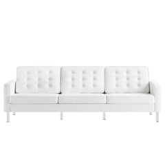Loft Silver/White Tufted Vegan Leather Sofa - Ornate Home