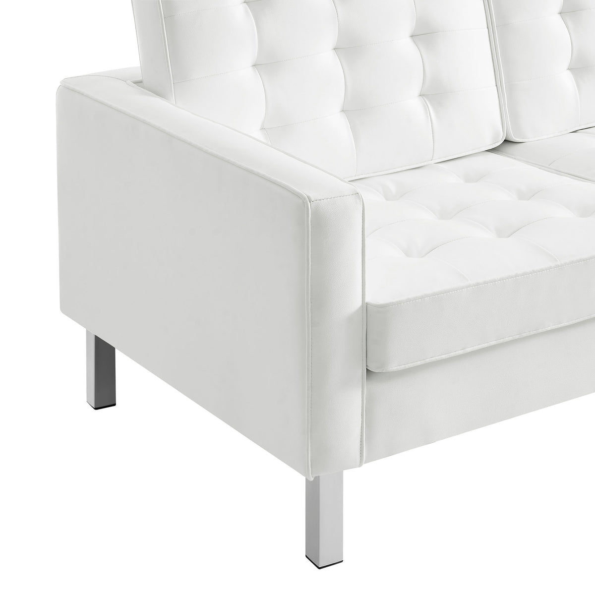 Loft Silver/White Tufted Vegan Leather Sofa - Ornate Home