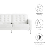 Loft Silver/White Tufted Vegan Leather Sofa - Ornate Home