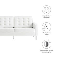 Loft Silver/White Tufted Vegan Leather Sofa - Ornate Home