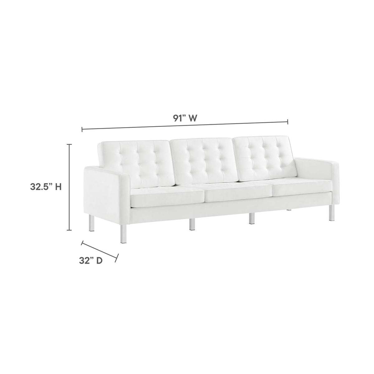 Loft Silver/White Tufted Vegan Leather Sofa - Ornate Home