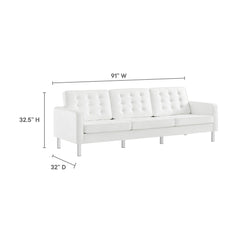 Loft Silver/White Tufted Vegan Leather Sofa - Ornate Home