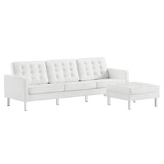 Loft Silver/White Tufted Vegan Leather Sofa and Ottoman Set - Ornate Home