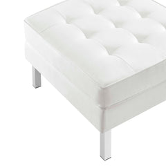 Loft Silver/White Tufted Vegan Leather Sofa and Ottoman Set - Ornate Home