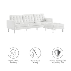 Loft Silver/White Tufted Vegan Leather Sofa and Ottoman Set - Ornate Home