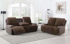 Logan Two-Tone Brown Fabric & Leatherette Power Reclining Loveseat - Ornate Home