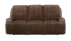 Logan Two-Tone Brown Fabric & Leatherette Power Reclining Sofa with Drop-Down Table - Ornate Home
