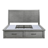 Logandale Antique Gray Eastern King Platform Bed w/ Storage FB and Side Rails - Ornate Home