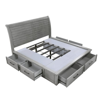 Logandale Antique Gray Eastern King Platform Bed w/ Storage FB and Side Rails - Ornate Home