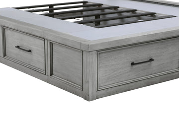 Logandale Antique Gray Eastern King Platform Bed w/ Storage FB and Side Rails - Ornate Home