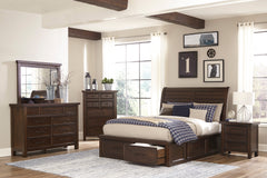 Logandale Brown Queen Platform Bed With Storage Footboard And Side Rails - Ornate Home