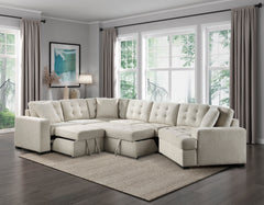 Logansport Beige 4-Piece Sectional Pull-Out Bed And Ottoman - Ornate Home