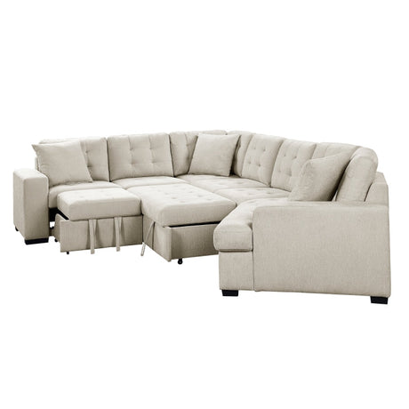 Logansport Beige 4-Piece Sectional Pull-Out Bed And Ottoman - Ornate Home