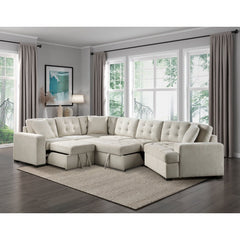 Logansport Beige 4-Piece Sectional Pull-Out Bed And Ottoman - Ornate Home