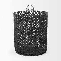 Lola Black Water Hyacinth Zig Zag Weave Round Basket with Handles (Set of 3) - Ornate Home