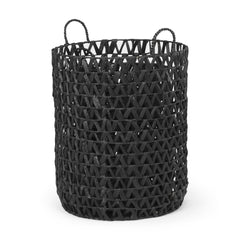Lola Black Water Hyacinth Zig Zag Weave Round Basket with Handles (Set of 3) - Ornate Home