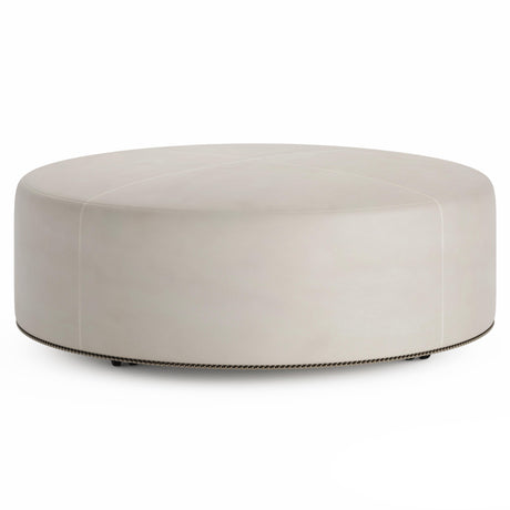 Lolo White/Cream Leather Ottoman (48" W) - Ornate Home
