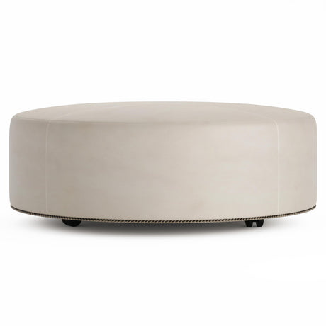 Lolo White/Cream Leather Ottoman (48" W) - Ornate Home