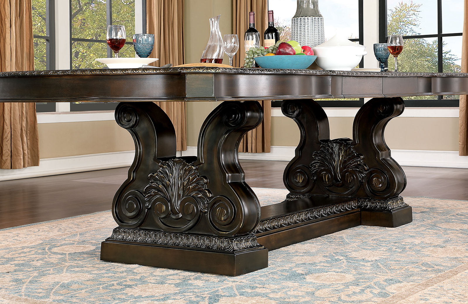 Lombardy Walnut/Dark Brown 7 Pc. Dining Room Set - Ornate Home