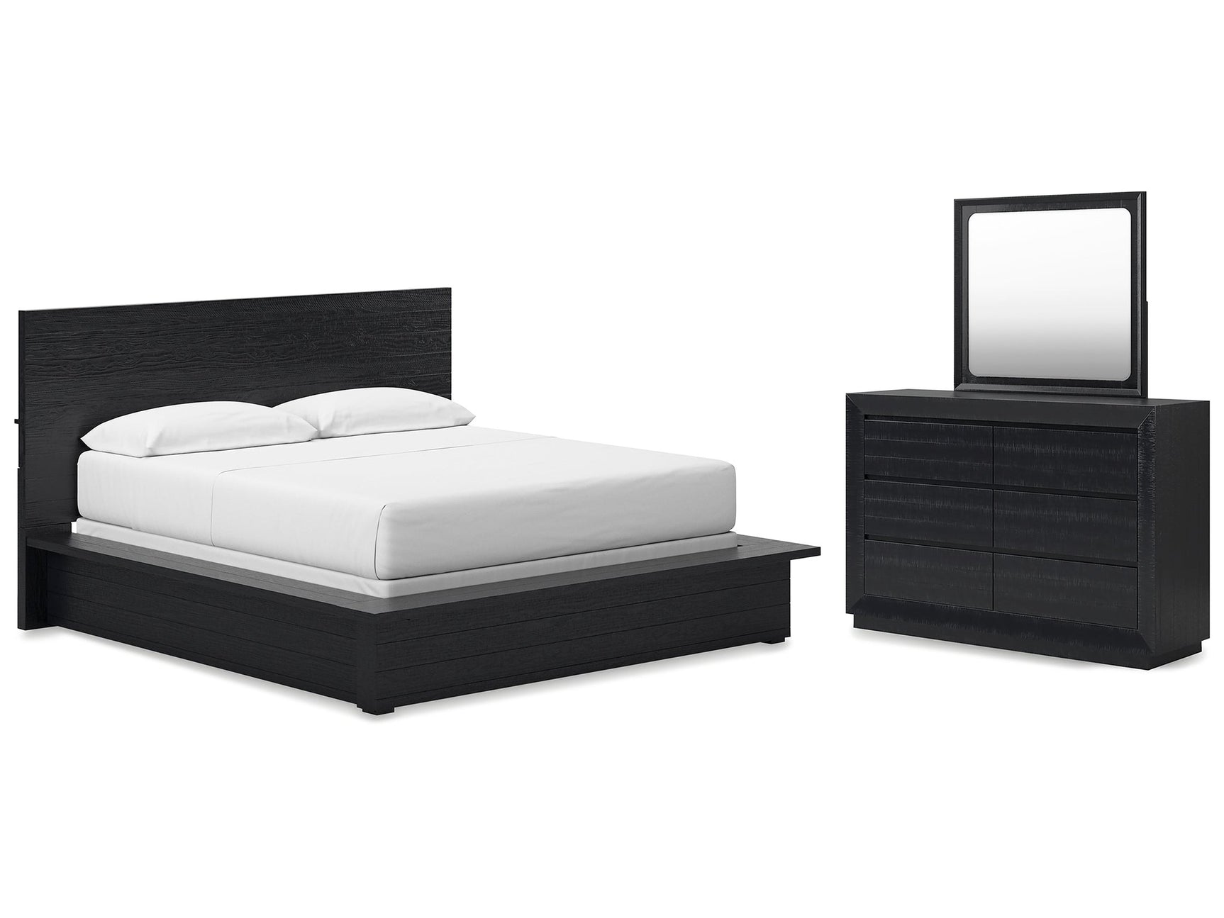 Londer Black California King Panel Bed, Dresser and Mirror - Ornate Home