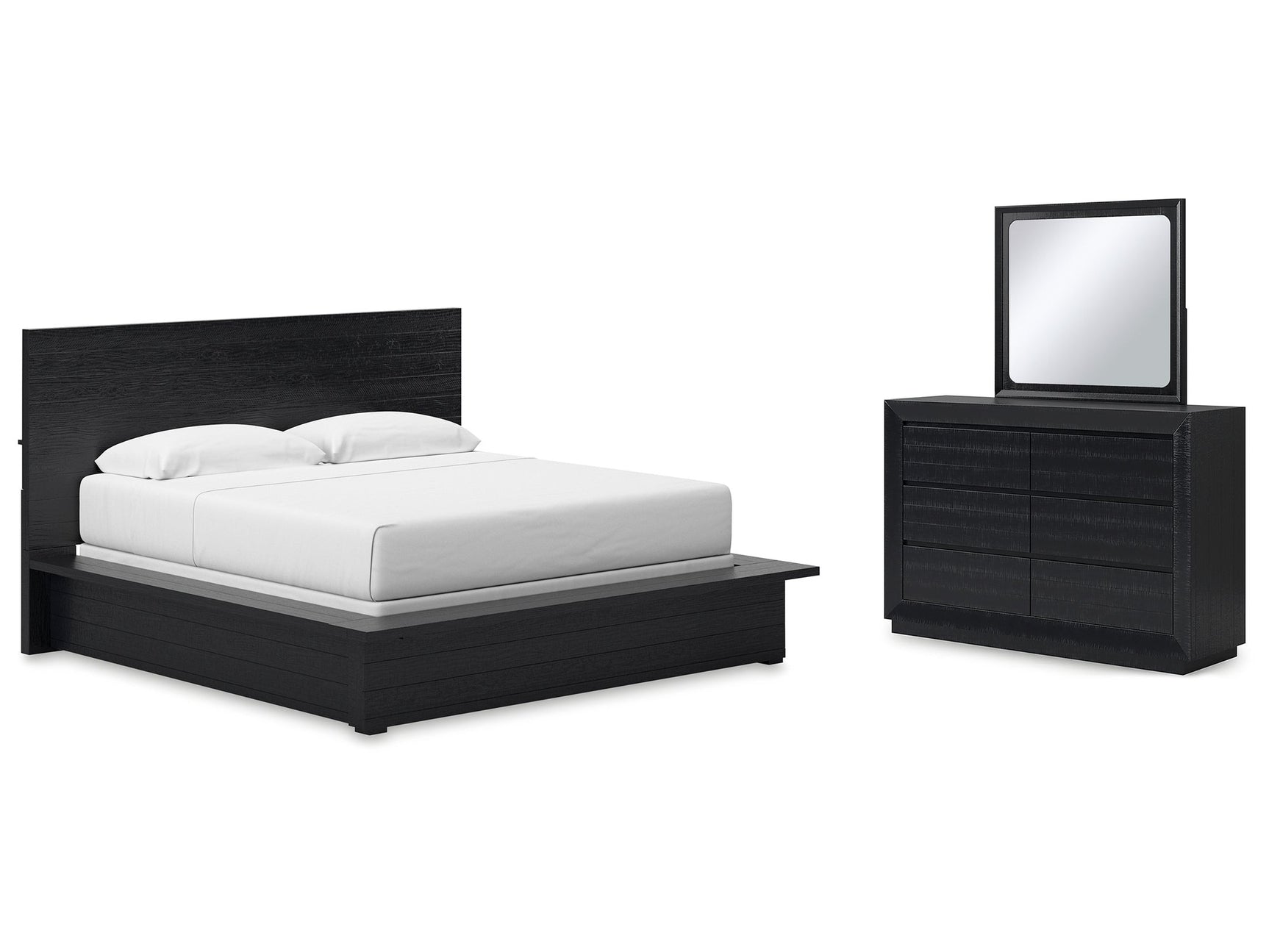 Londer Black King Panel Bed, Dresser and Mirror - Ornate Home