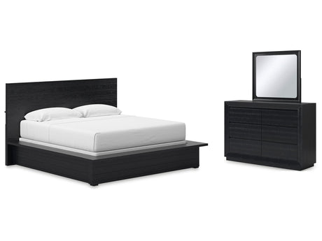 Londer Black King Panel Bed, Dresser and Mirror - Ornate Home