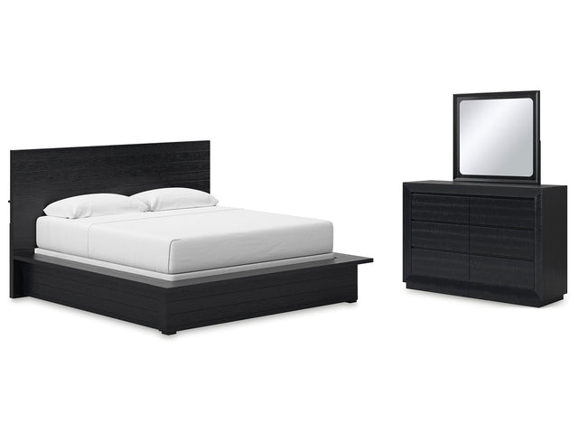 Londer Black King Panel Bed, Dresser and Mirror - Ornate Home