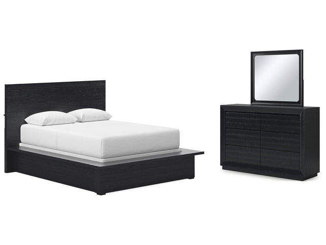 Londer Black Queen Panel Bed, Dresser and Mirror - Ornate Home