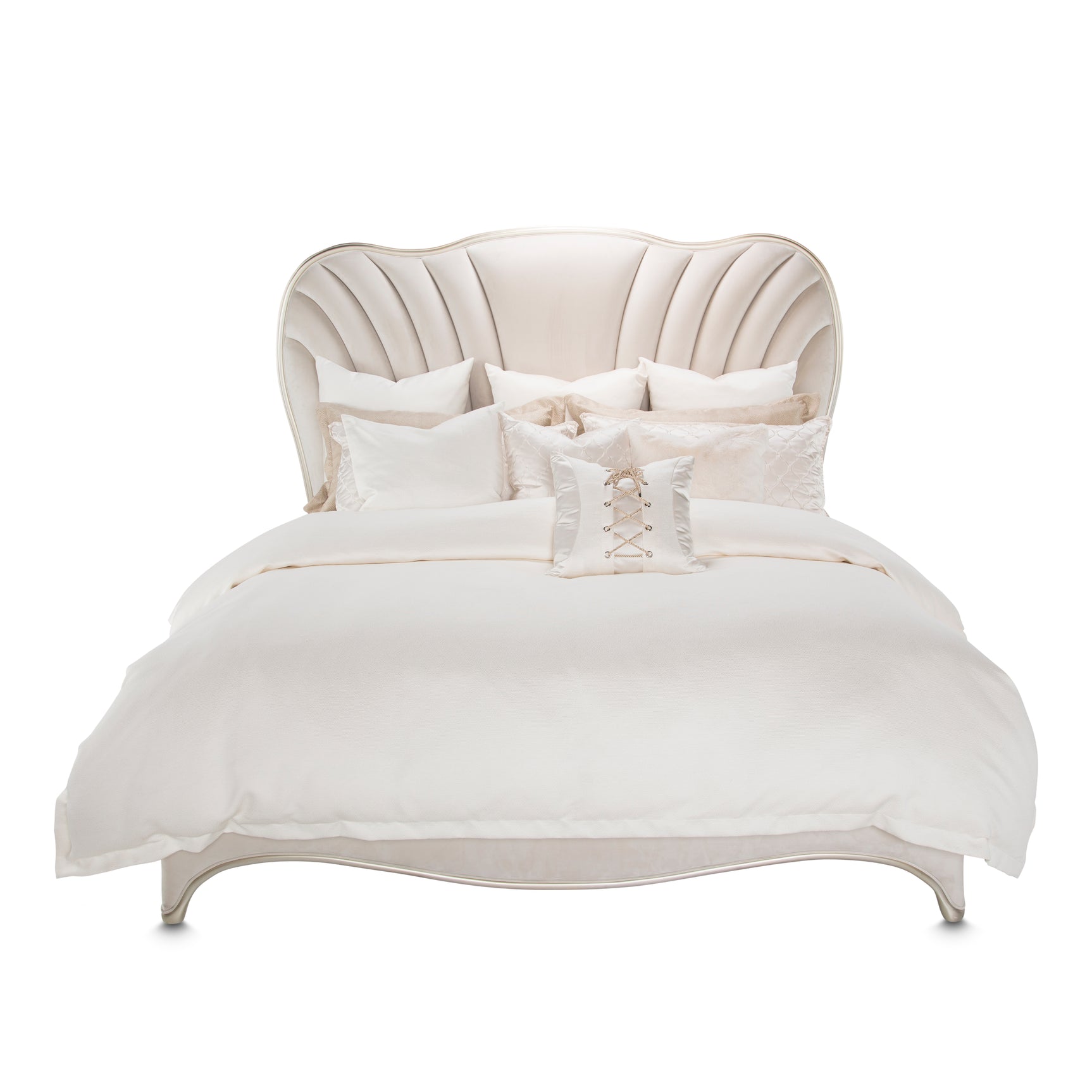 London Place Creamy Pearl Velvet Panel Bed - Ornate Home