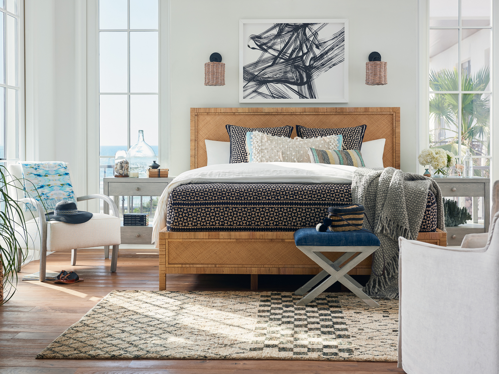 Long Key Natural Rattan Queen Bed - Ornate Home