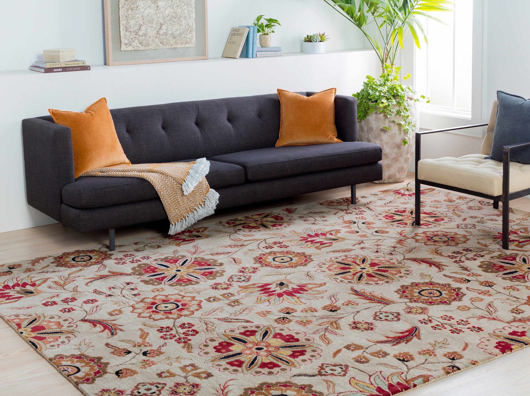 Longford Beige Floral Wool Carpet - Ornate Home