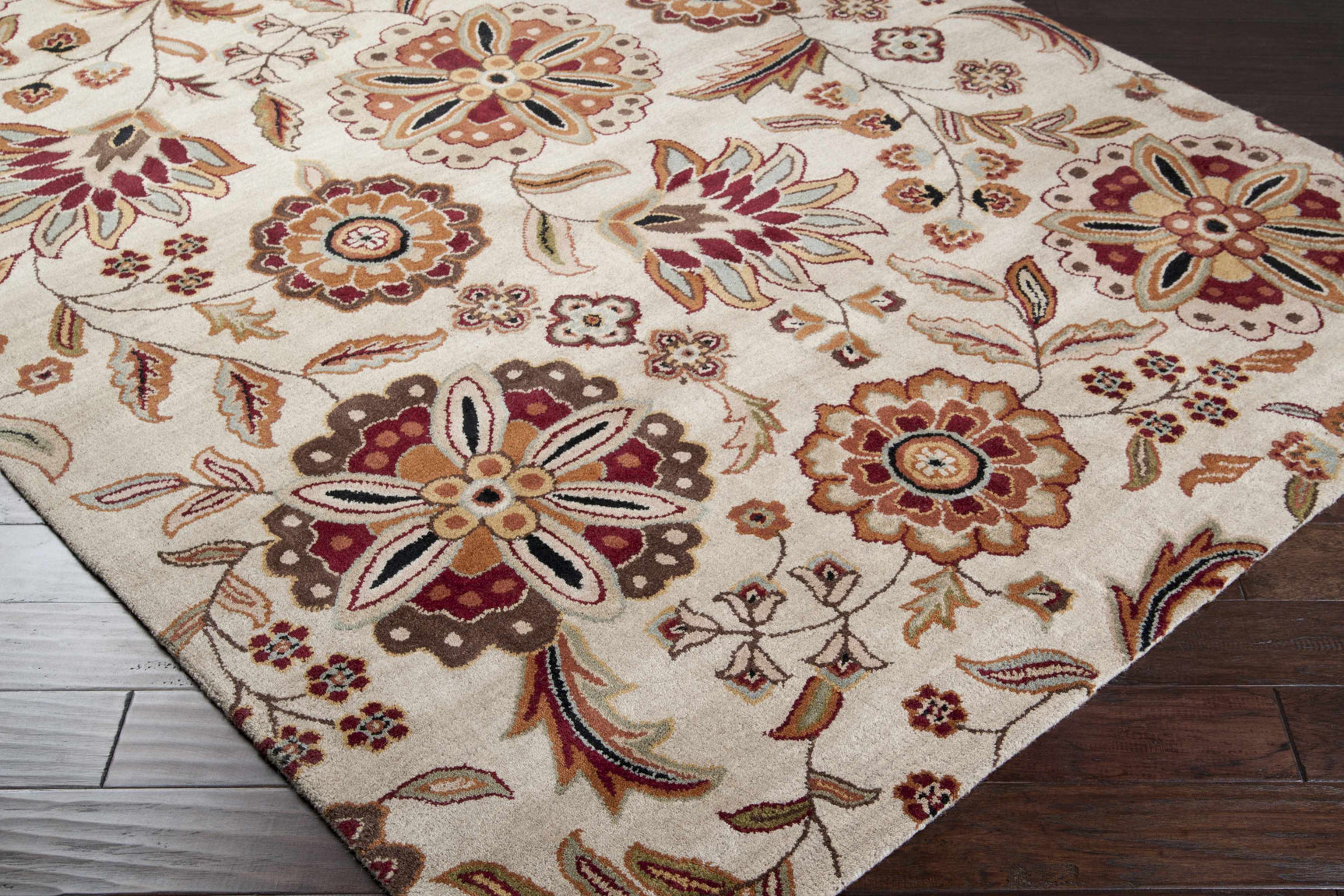 Longford Beige Floral Wool Carpet - Ornate Home