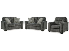 Lonoke Gunmetal 2 Loveseats & Chair - Ornate Home
