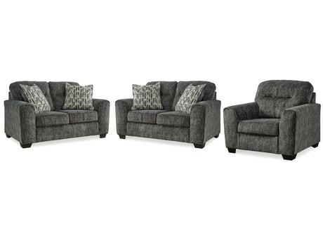 Lonoke Gunmetal 2 Loveseats & Chair - Ornate Home