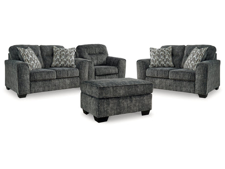 Lonoke Gunmetal 2 Loveseats & Oversized Chair & Ottoman - Ornate Home