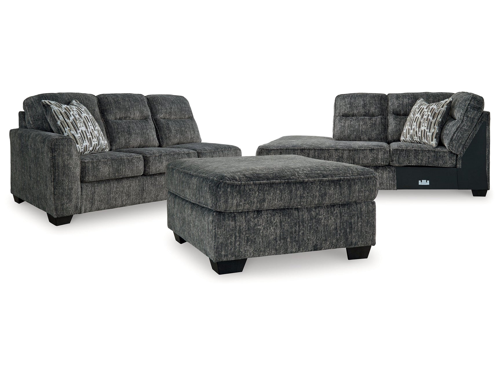 Lonoke Gunmetal 2-Piece Sectional & Ottoman (LAF Corner) - Ornate Home