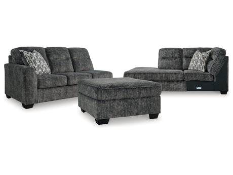 Lonoke Gunmetal 2-Piece Sectional & Ottoman (RAF Corner) - Ornate Home