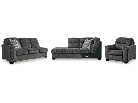 Lonoke Gunmetal 2-Piece Sectional & Oversized Chair - Ornate Home