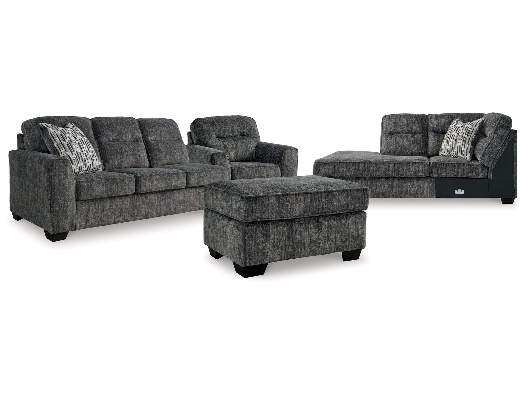 Lonoke Gunmetal 2-Piece Sectional & Oversized Chair & Ottoman - Ornate Home
