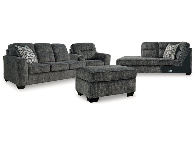 Lonoke Gunmetal 2-Piece Sectional & Oversized Chair & Ottoman - Ornate Home