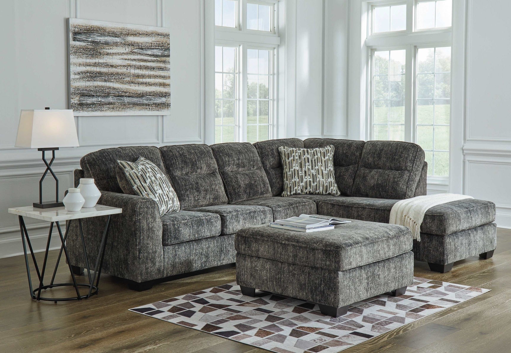 Lonoke Gunmetal 2pc RAF Chaise Sectional - Ornate Home