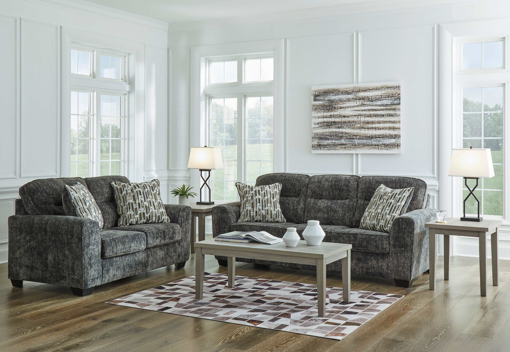 Lonoke Gunmetal Living Room Set / 2pc - Ornate Home