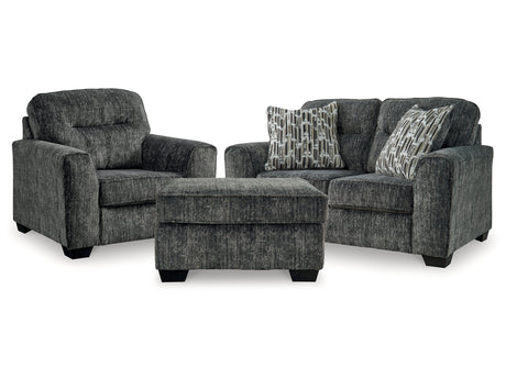 Lonoke Gunmetal Loveseat & Oversized Chair & Ottoman - Ornate Home