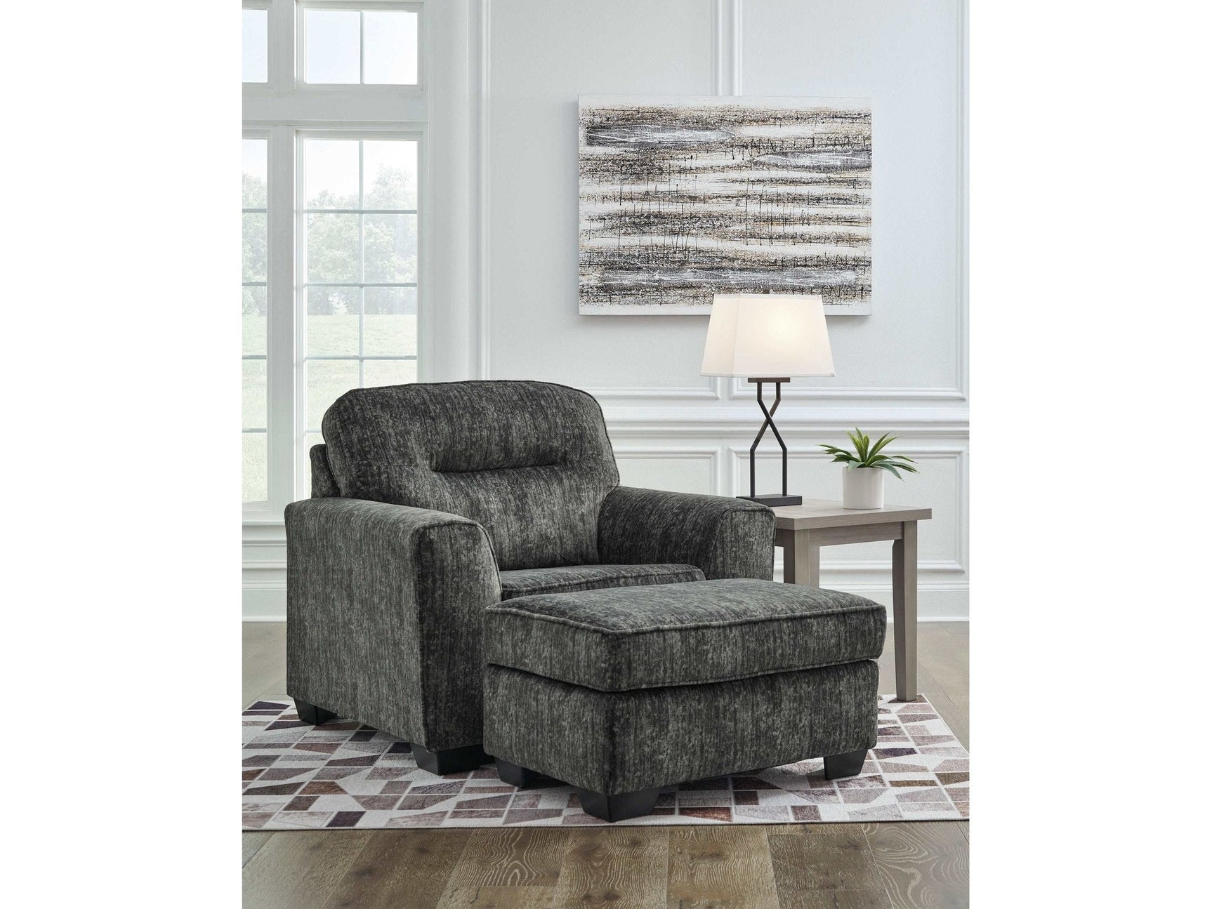 Lonoke Gunmetal Oversized Chair & Ottoman (Online Special Price) - Ornate Home