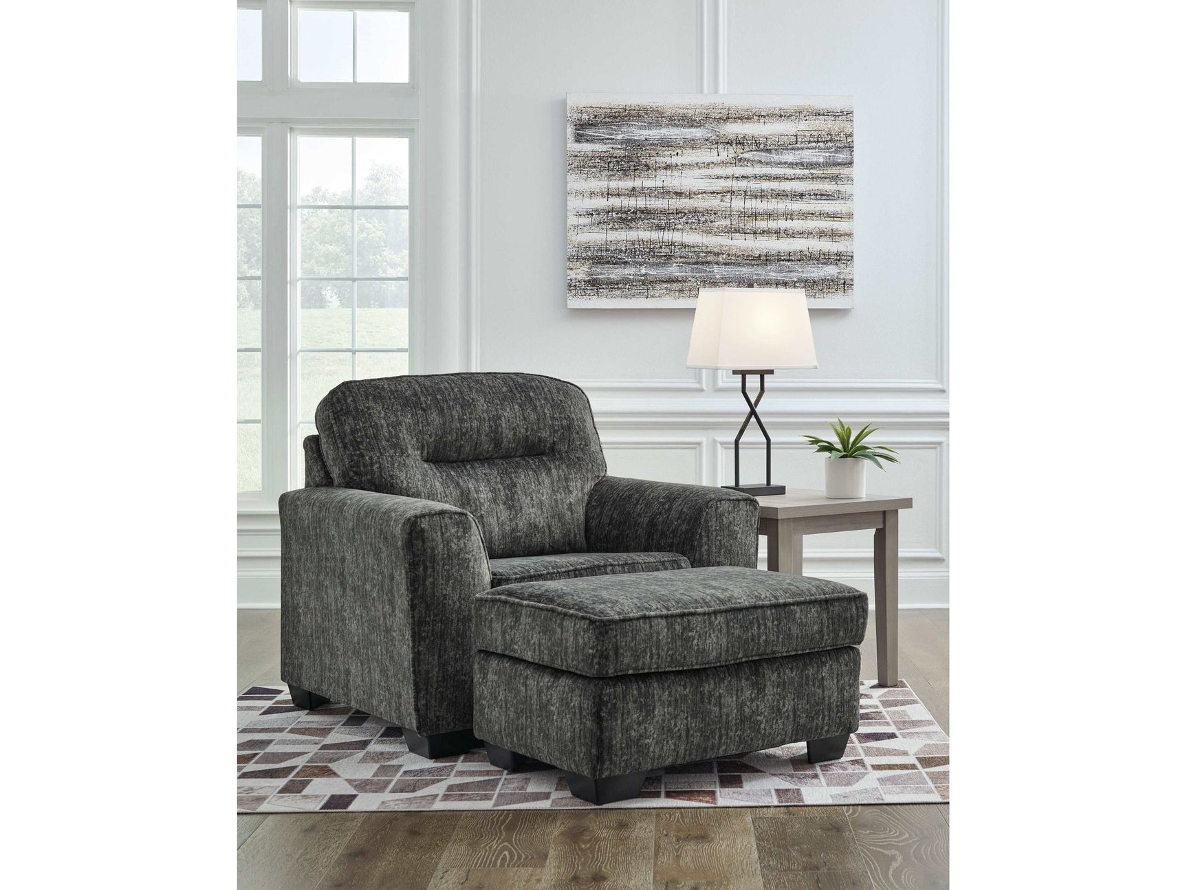 Lonoke Gunmetal Oversized Chair & Ottoman - Ornate Home