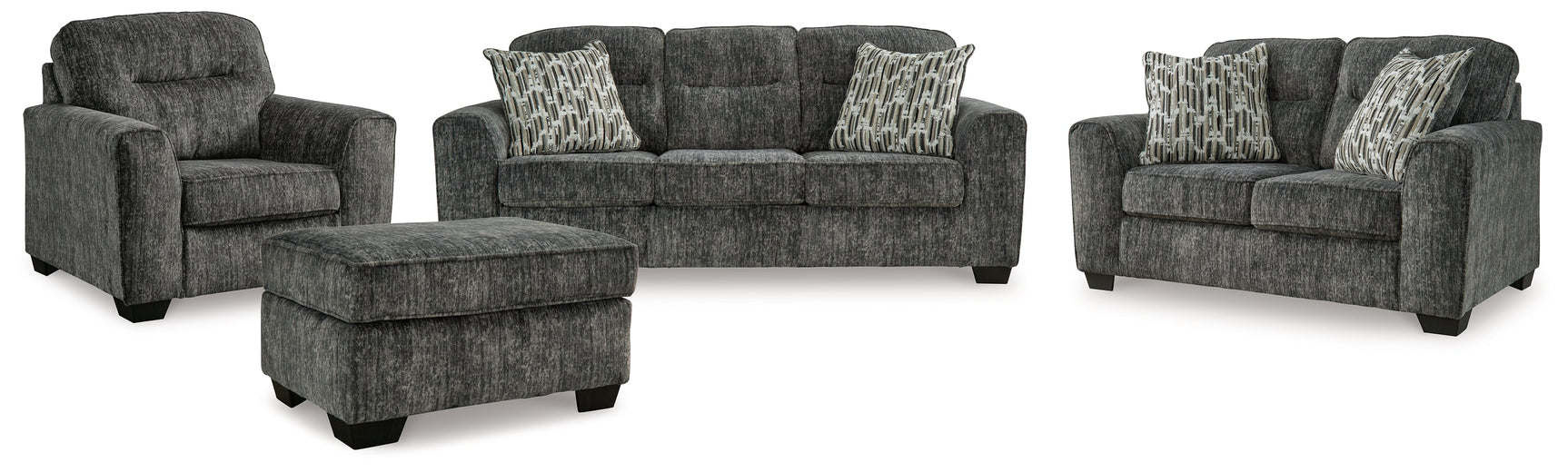 Lonoke Gunmetal Sofa, Loveseat, Oversized Chair and Ottoman - Ornate Home