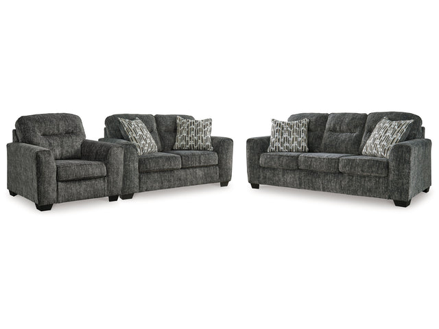 Lonoke Gunmetal Sofa, Loveseat and Oversized Chair - Ornate Home
